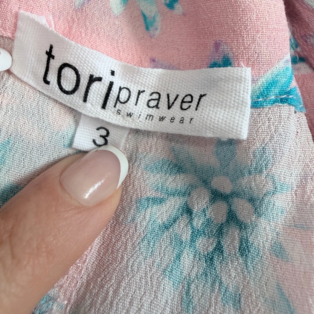 Tori Praver Swimwear Pink Floral Maxi Cover Up Dress Size 3 Boho Beach - Picture 9 of 10